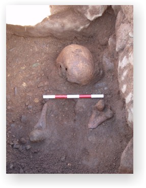 The skull and leg bones of a female found within a stone-built cist