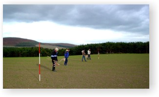 Fieldwalking using 2m long ranging poles to make a base line