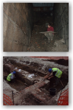 Recording of the waterwheel pit at Scholes Mill (top) and excavation of the steel works at Furnival Square (bottom)