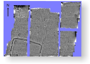 Geophysical plot showing the enclosure with entrances on the east and west sides.