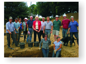 Excavation director Clive Waddington of ARS Ltd with the Rt. Hon. Meg Munn MP stood above an enclosure ditch section.