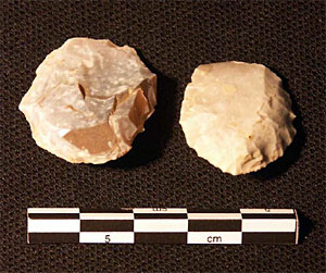 Two thumbnail scapers, both made from flint, dating to the Beaker Period