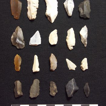 Mesolithic Microliths. Those on the bottom row are made from local chert (scale = 10cm). © Copyright ARS Ltd