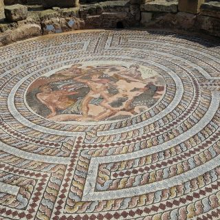 The amazing Mosaic with Theseus showing the duel between Theseus and the Minotaur