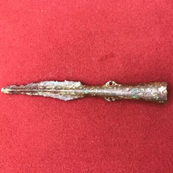 Copper alloy side-looped and socketed spearhead which was deposited in the mid-2nd millennium BC when the Early Bronze Age settlement was abandoned © Copyright ARS Ltd 2022